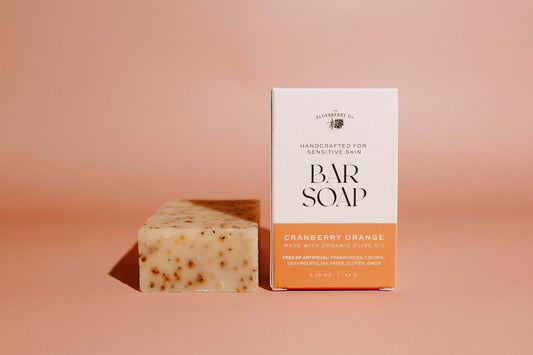 Cranberry Orange Bar Soap made with olive oil and other natural ingredients. Free of artificial ingredients and handcrafted for sensitive skin.