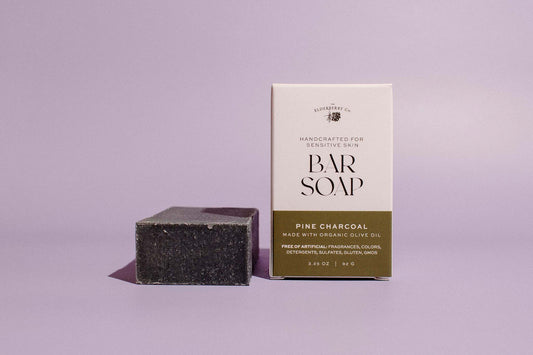Pine Charcoal Bar Soap made with Olive Oil, free of artificial fragrances, colors, detergents, sulfates, gluten, GMOs, handcrafted for sensitive skin