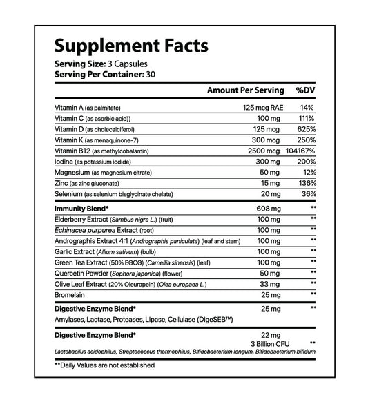 Daily Immune Support Capsules with Vitamin A, C, D, K, and elderberry and zinc