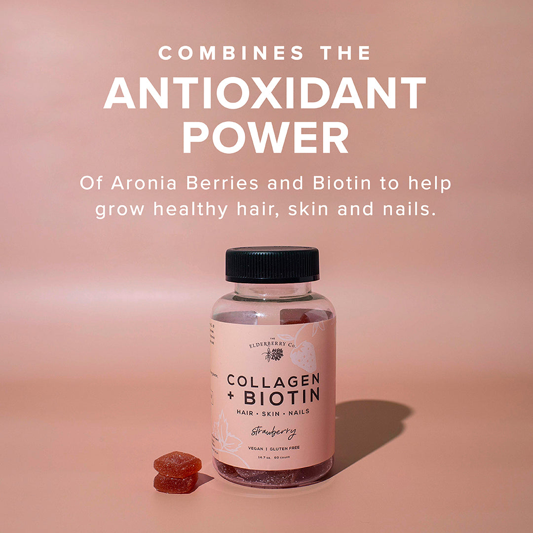 Collagen and Biotin Gummies Antioxidant Aronia berries and Biotin for Healthy Hair, Skin, and Nails