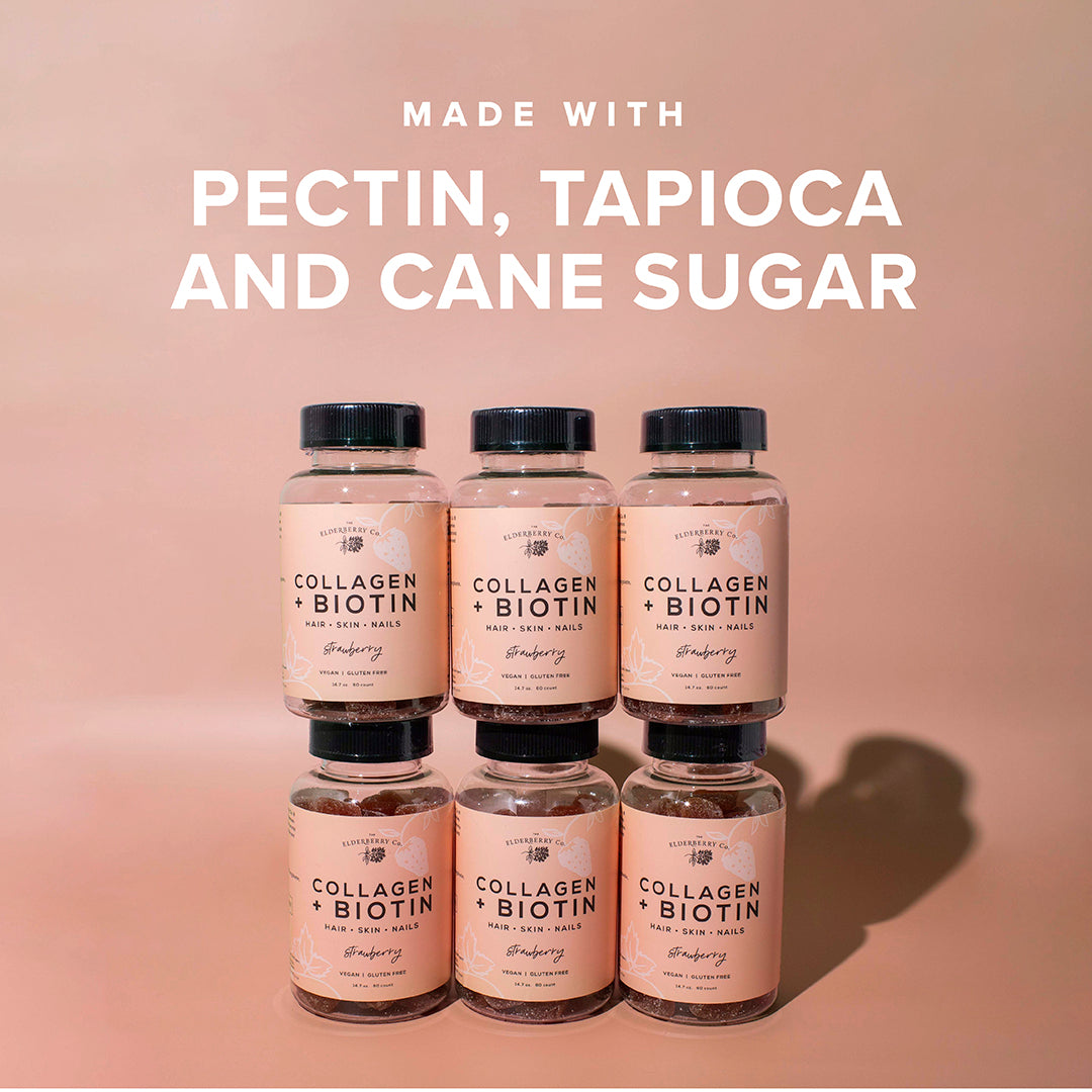 Collagen and Biotin Gummies Made with Pectin, Tapioca, and Cane Sugar