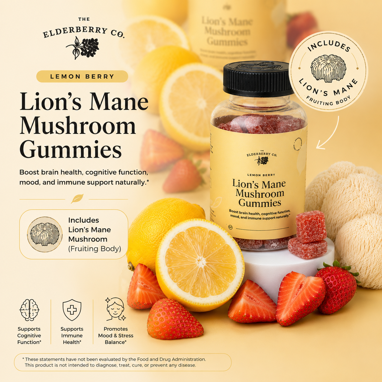 Lion’s Mane Gummies with Fruiting Body Mushroom Extract