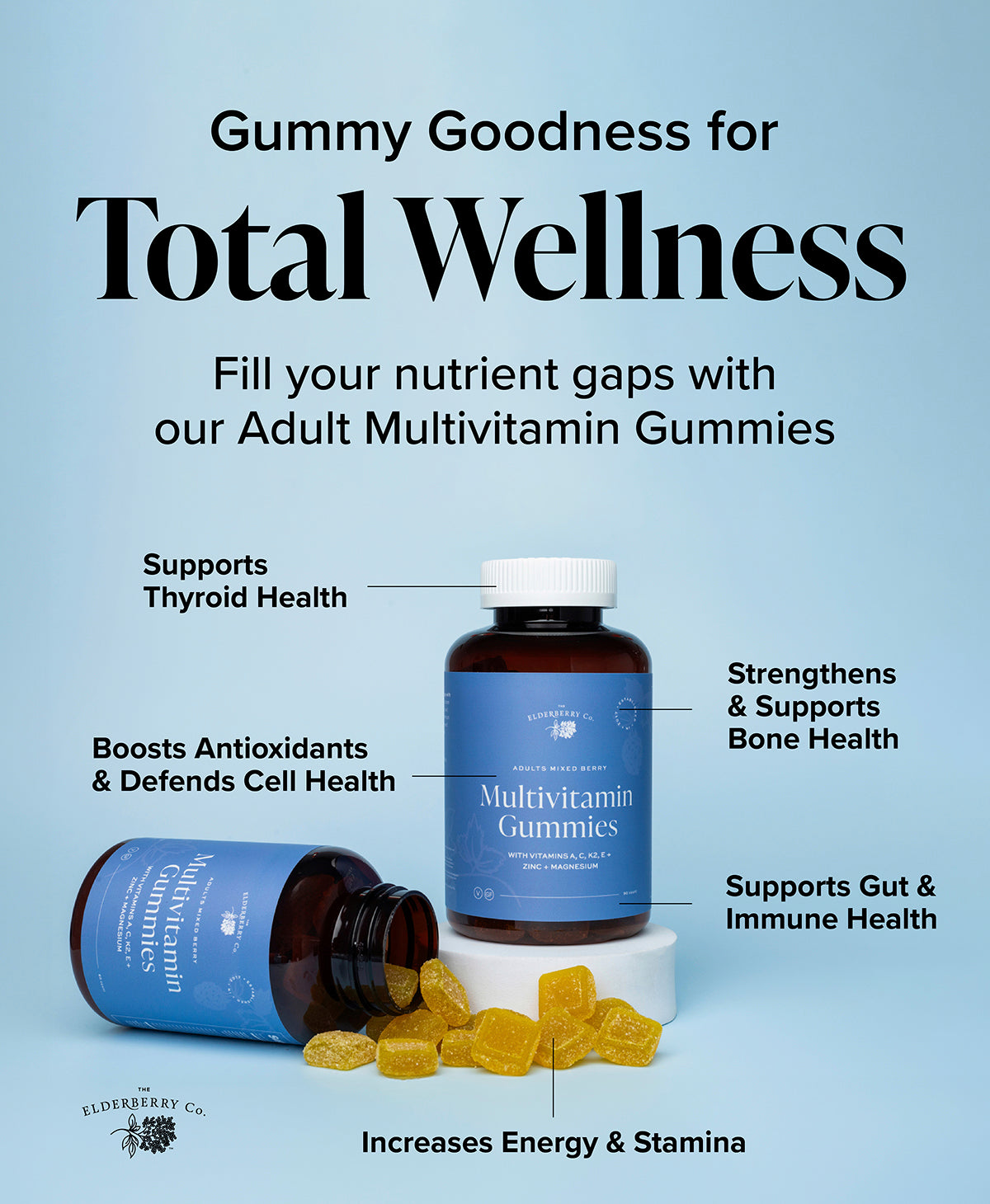 Adult Multivitamin Gummies with Vitamins A, B, E, K2 and Zinc