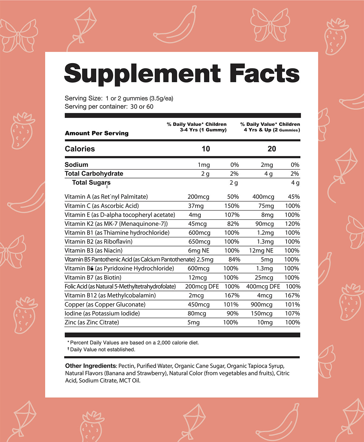 Supplement Facts label for Kids Multivitamin Gummies.