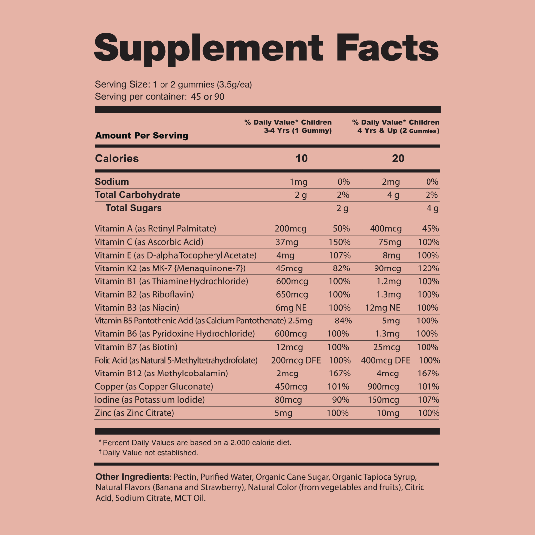 Kids Multivitamin Gummies with Vitamins A, B, E, K2 and Zinc