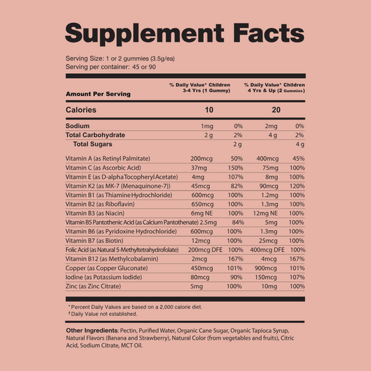 Kids Multivitamin Gummies with Vitamins A, B, E, K2 and Zinc