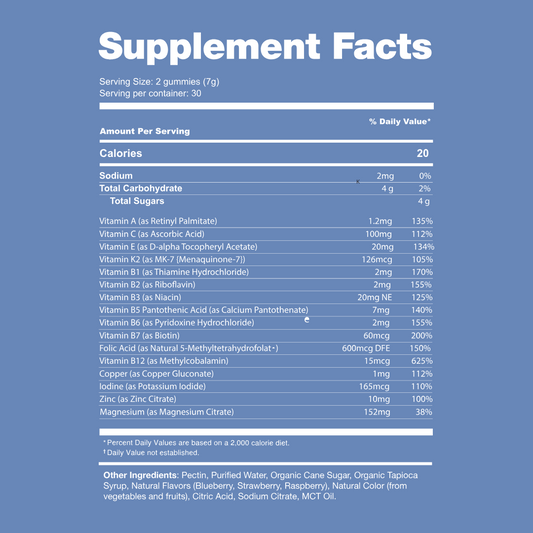 Adult Multivitamin Gummies with Vitamins A, B, E, K2 and Zinc