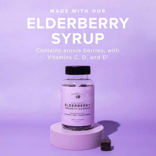 Elderberry Immunity Gummies made with elderberry syrup and aronia berries with Vitamins C, D, and E