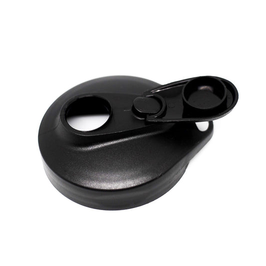Black lid with a straw hole and handle on a white background